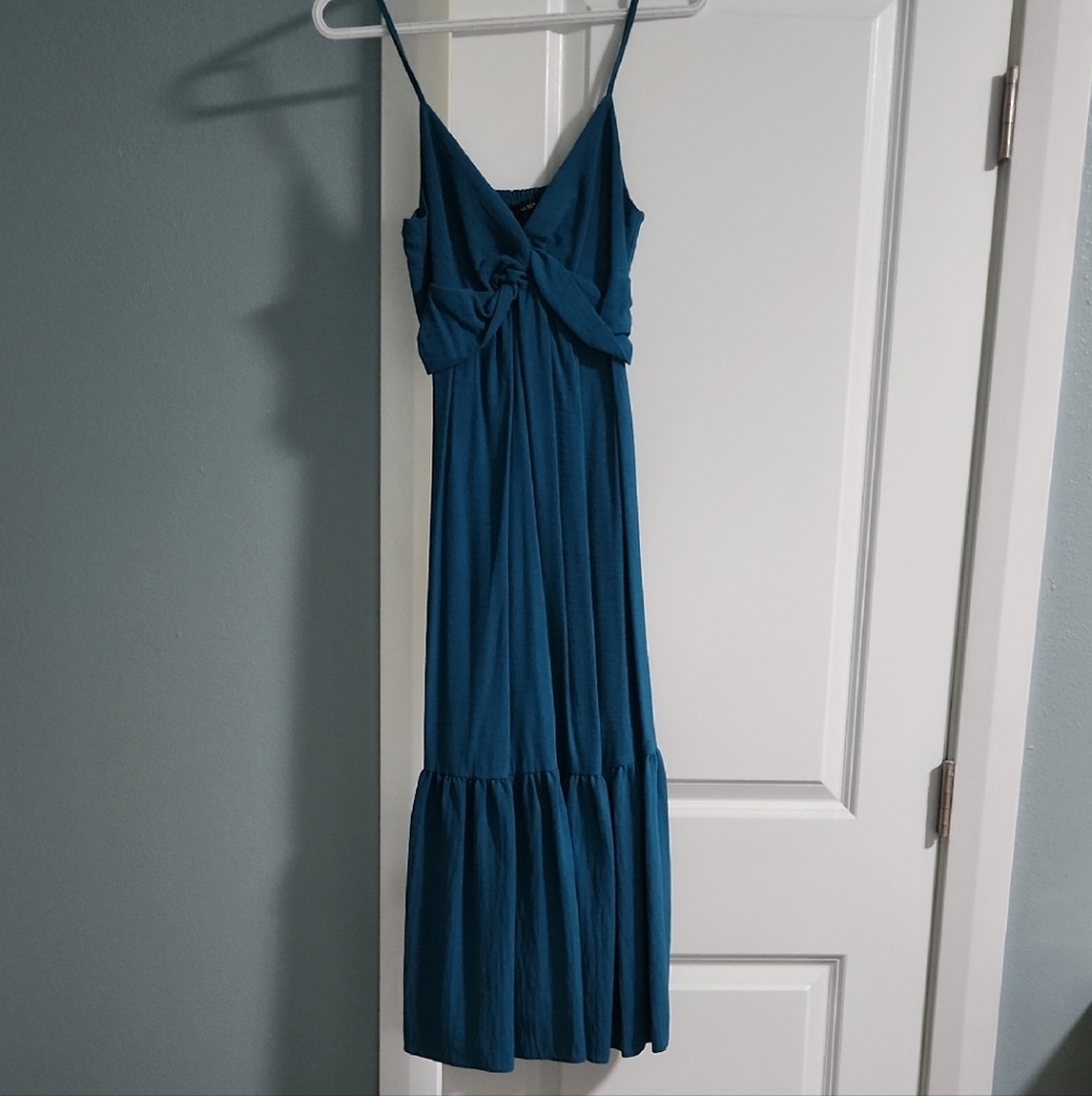 Banana Republic Blue Ruffled Tie Front Maxi Dress